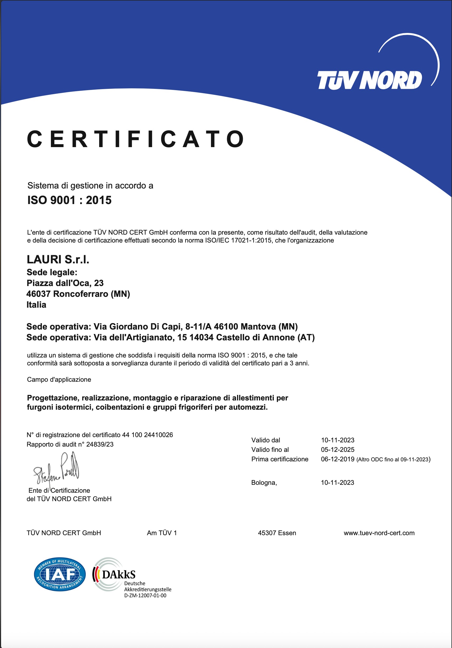 certificato 2025 TUV